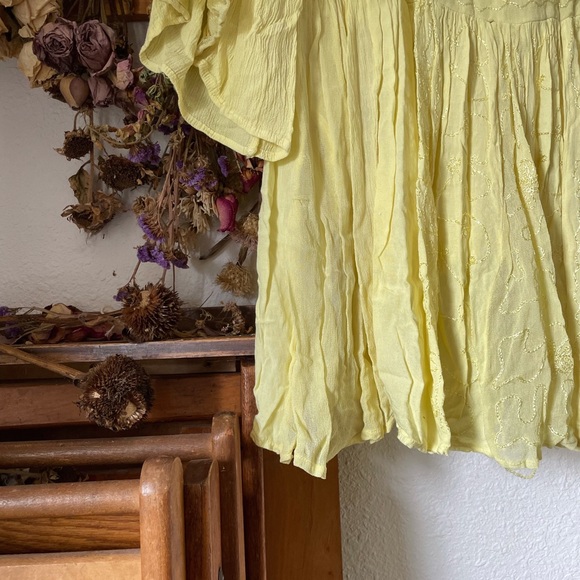 Greenish Yellow Tunic Top with Embroidery - Picture 2 of 5